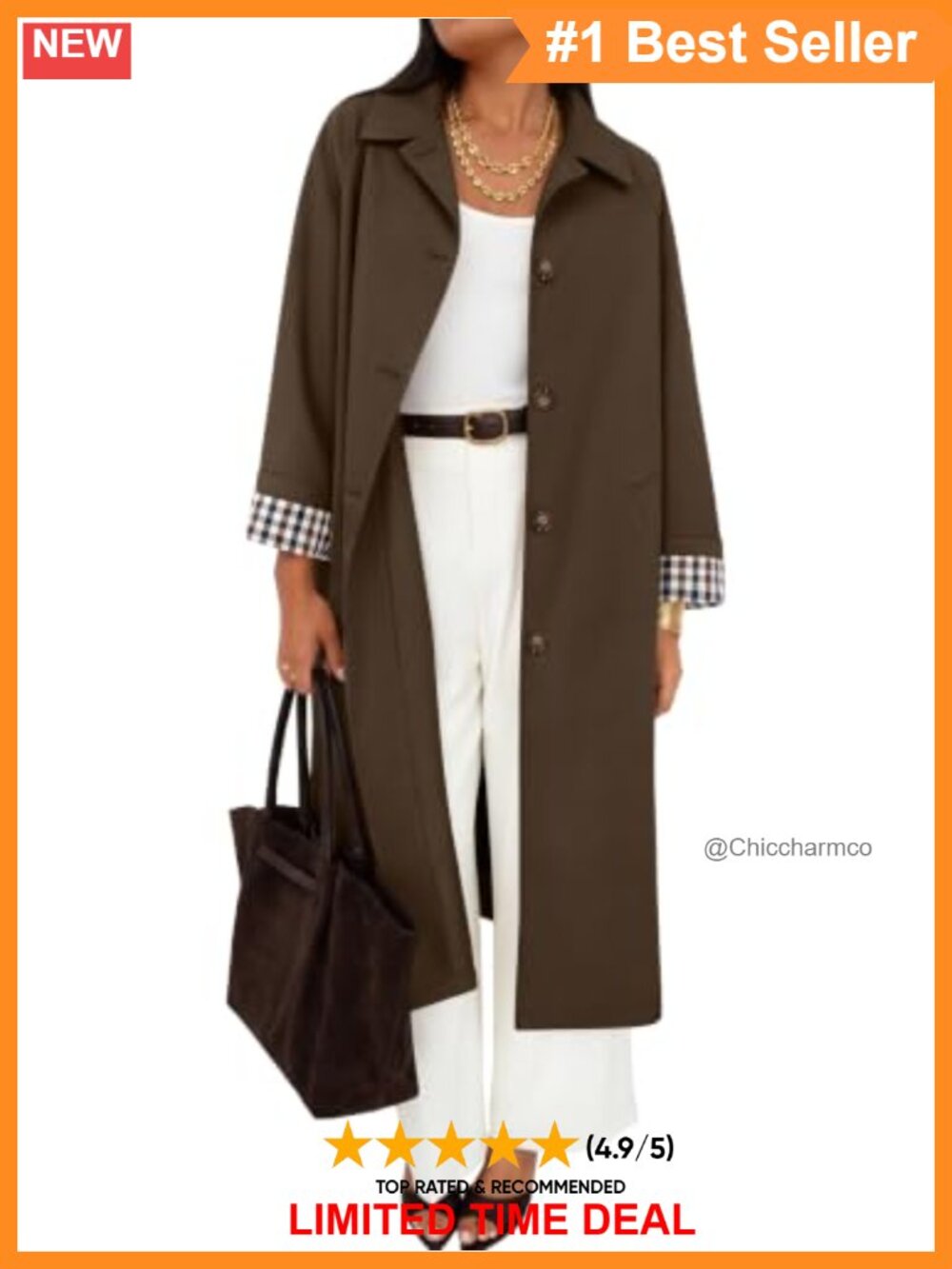Oversized Single Breasted Trench Coat Windproof Long Sleeve Casual